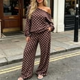 thumbnail image 7 of Gamivast Polka Dot 2 Piece Outfits for Women Long Sleeve One Shoulder Tops and Wide Leg Pants Set Casual Loose Fit Lounge Wear Summer Outfits Coffee M, 7 of 7