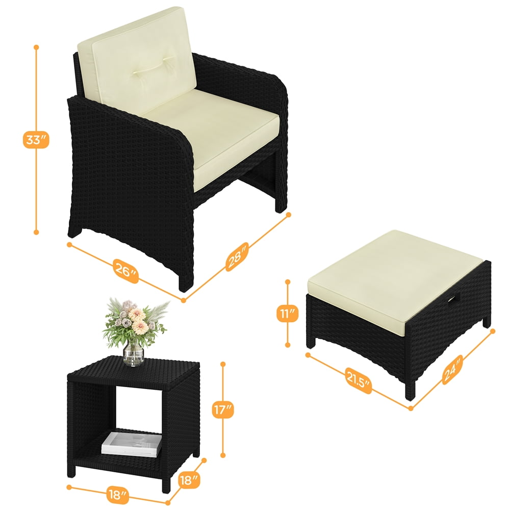 Yaheetech 5-Piece Patio Furniture Set with Rattan Side Table & 2 Chairs & 2 Ottomans, Black/Beige