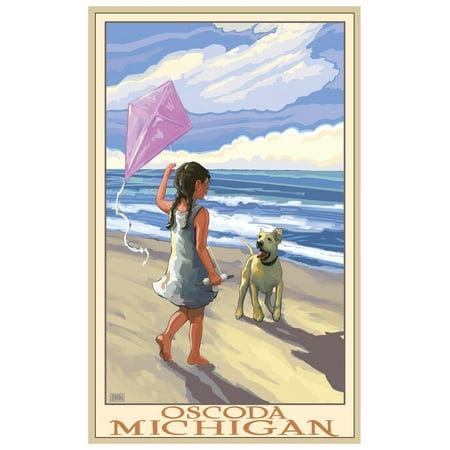 Oscoda Michigan Girl Dog Beach Giclee Art Print Poster by Joanne Kollman (12