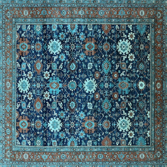 Ahgly Company Indoor Square Oriental Light Blue Industrial Area Rugs, 5' Square