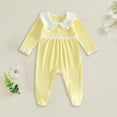 thumbnail image 2 of BOBOGOJP Newborn Baby Girl Fall Winter Clothes Coming Home Outfit Ruffle Romper Cute Ribbed Knit Jumpsuit Headband Yellow for Size 0-3 Months, 2 of 4