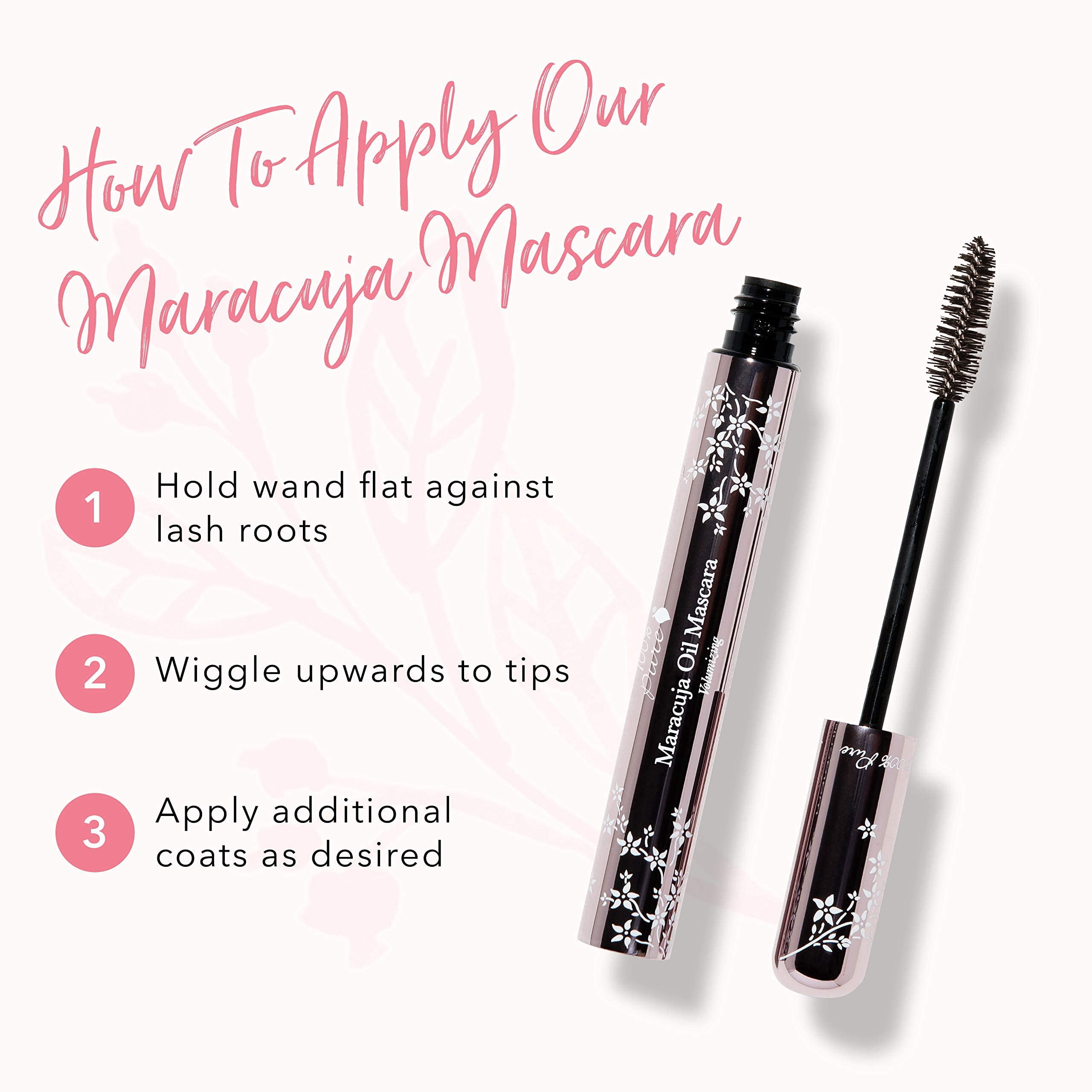 100% PURE Maracuja Oil Mascara Dramatic Intense Volume & Length Natural Fruit Pigmented Voluminous Eyelash Makeup No Clumping, Smudging or Flaking - Vegan, Dark Chocolate Color - 0.35 oz