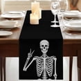 thumbnail image 3 of Halloween Funny Skull 108 Inch Table Runner, Scary Skeleton Abstract Black Farmhouse Dresser Scarf Cotton & Linen Tablerunner for Dining/Kitchen Island/Holiday Party Décor 13" x 108", 3 of 9