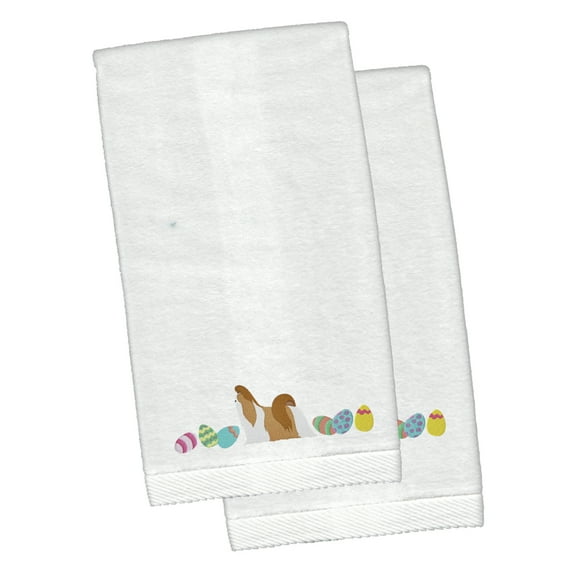Shih Tzu Easter White Embroidered Plush Hand Towel Set of 2