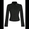 thumbnail image 2 of Camisa Corta A Rayas con Botones para Mujer, Blusa Ajustada de Larga, Camisa de Trabajo Negro S, 2 of 10