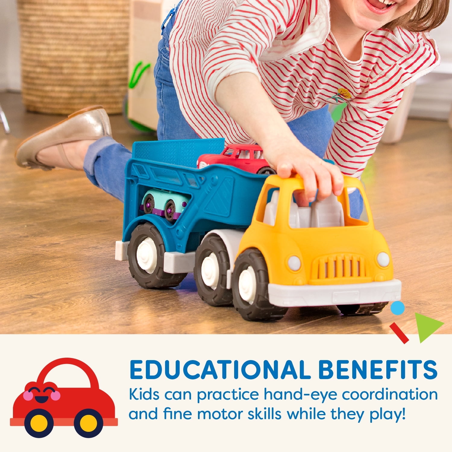 Battat Car Carrier Toy Truck with 2 Mini Cars, Toddler and Preschool Toys