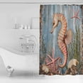 thumbnail image 4 of Small Stall Shower Curtain 36x78 Inch Narrow Half Size Orange Seahorse Coastal Bath Curtains Bathroom Decor Nautical Starfish Coral Beach Waterproof Fabric Shower Curtain Set with Hooks 36 Inch, 4 of 6