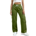 thumbnail image 2 of BXJX Womens Wide Leg Cargo Pants- Elastic Waist Drawstring Casual Stretch Baggy Hiking Pants Green Size 2XL, 2 of 9