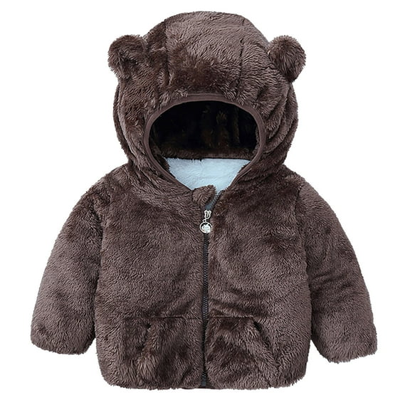 Dyfzdhu Toddler Girls Winter Windproof Solid Bear Ears Hooded Coat With Pocket Jacket Kids Warm Fleece Outerwear
