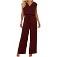 thumbnail image 1 of Tops de Mujer Vestido Casual de Manga Larga Suelta Cuello en V de Manga Corta con Pantalones de Piernas Anchas Set de Pantalones Cortos de Bolsillo, Trajes de Calentamiento de Mujer 2 Piezas, 1 of 6