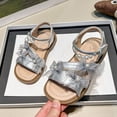 thumbnail image 4 of Spazoro Girls' Strappy Platform Sandals, Open Toe Adjustable Hook and Loop with Pearl Bow Non-Slip Sole Casual Summer Shoes for Kids Silver, 4 of 9