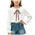 thumbnail image 3 of larppty Girls Blouse Shirts Spring Fall Long Sleeve Button-Down Top Ruffle Collar, 3 of 6