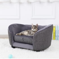Pet Sofa Bed, Velvet & Linen Fabric Dog Couch with Washable Cushion for Small Dog Cat Gray (Gray)