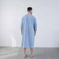 thumbnail image 2 of Previn Men's House Coat Nightgown Soft Robe Summer V Neck Comfy Button Down Sleep Shirt Nightshirt Night 3/4 Sleeve Housecoat Bathrobe Blue Medium-Large, 2 of 4