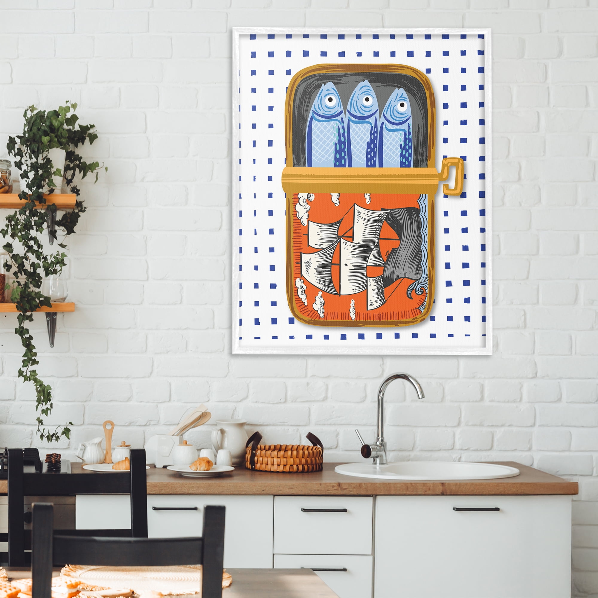 Stupell Industries Retro Nautical Sardines Tin White Framed Giclee Art, design by Arrolynn Weiderhold