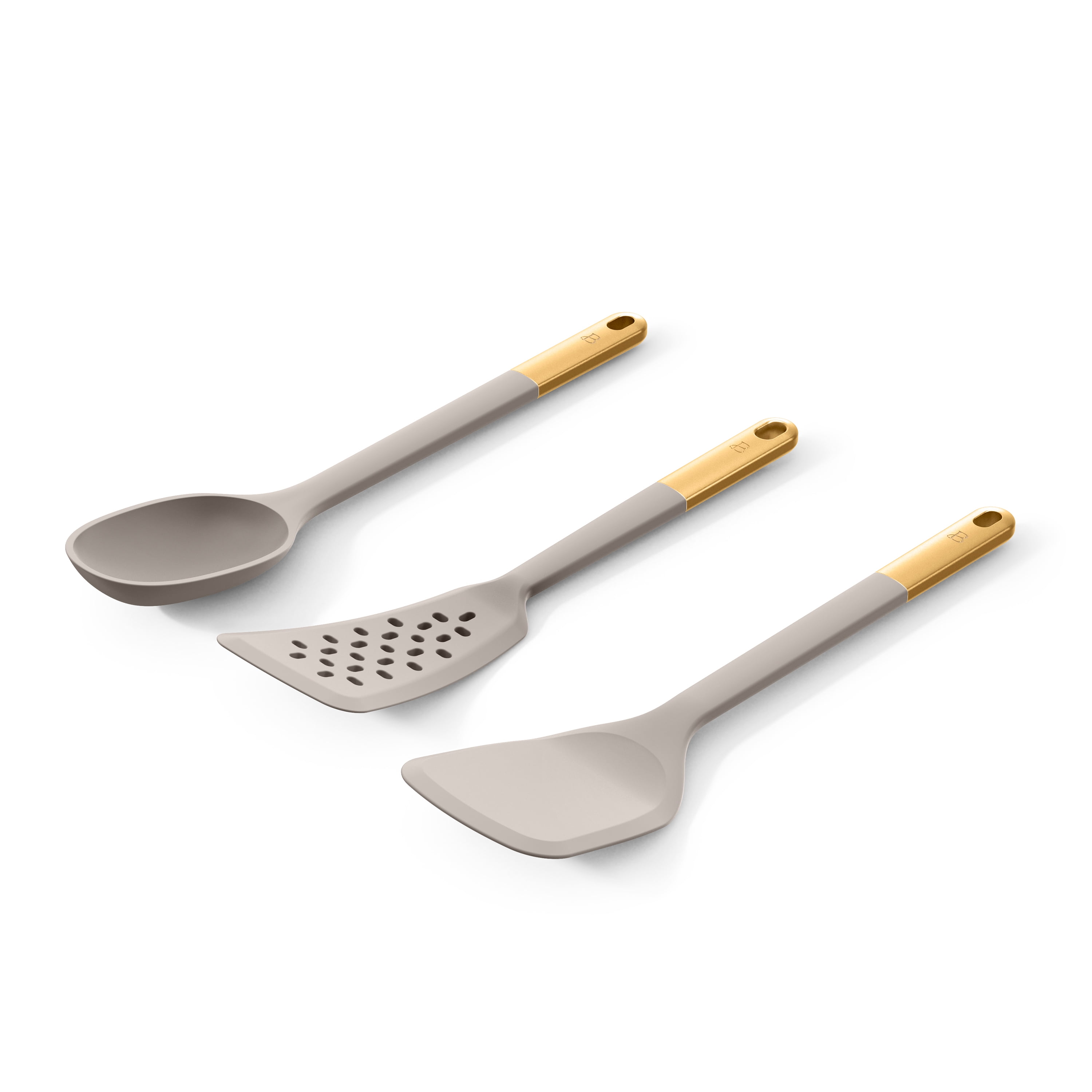 Beautiful 3-Piece Silicone Kitchen Utensil Tool Set, Porcini Taupe by Drew Barrymore