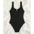thumbnail image 3 of Gibobby Trajes de Baño Mujer Traje de baño conservador con cuello en V a rayas de color sólido para mujer que cubre el vientre(Negro,M), 3 of 3