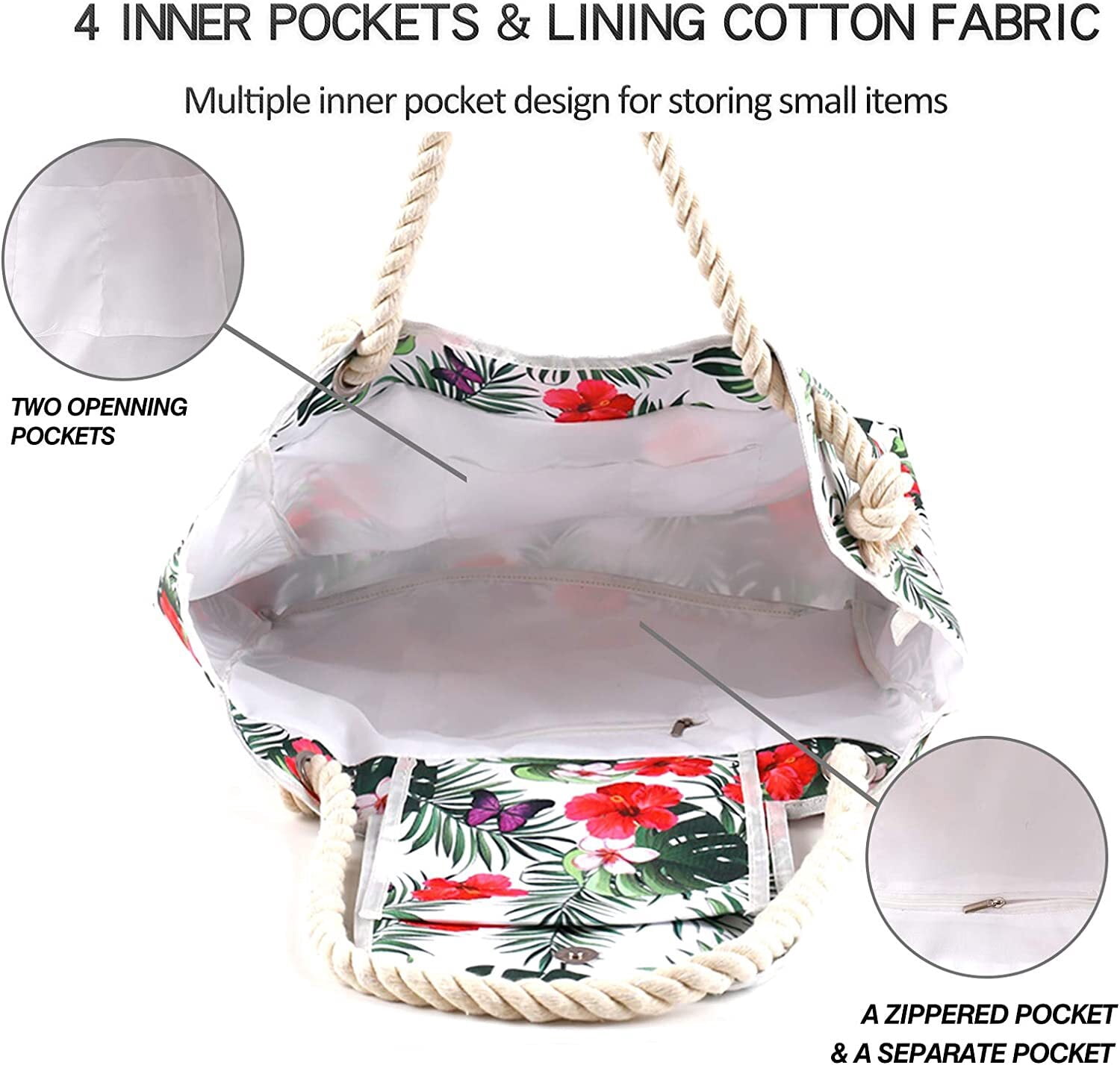 Extra Large Waterproof Canvas Beach Bag With 4 Inner Pockets Personalized Tote Bag Travel Handbag for Women Beach Travel Gym Swim Holiday Short Trip Weekend Getaway Overnight Gift for Friend Women
