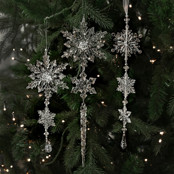 Colgantes De Plástico Adornos de copos de nieve de plástico blanco para árbol de Navidad y decoración de ventanas, 28,5 Rkxzt
