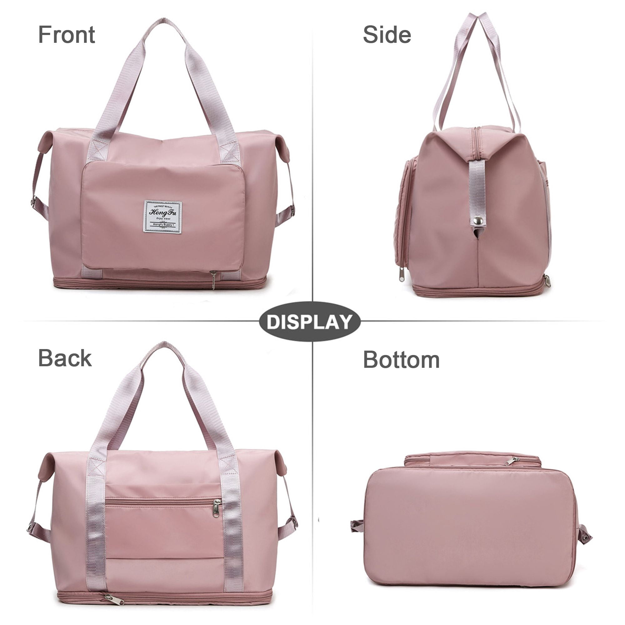 Gustave Women Large Folding Weekender Travel Bag Lightweight Sport Duffle Bags Waterproof Foldable Tote Carry on Luggage - Pink