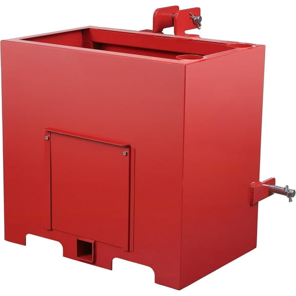 3 Point Ballast Box, 800lbs Capacity, Standard 2 inch Hitch Receiver, with 5cu.ft Volume, Heavy Duty Steel, Fits Category 1 Tractor Attachment, Red