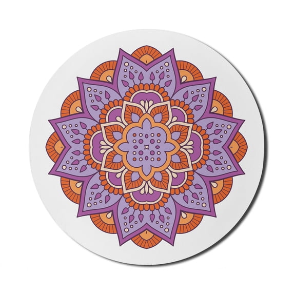 Ethnic Mouse Pad for Computers, Colorful Mandala Motif Floral Ornaments Eastern Traditional Ornaments, Round Non-Slip Thick Rubber Modern Gaming Mousepad, 8" Round, Multicolor, by Ambesonne