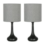 Nightstand lamps set of 2  Black Metal Base And Gray Fabric Shade