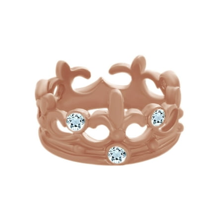 Round Cut Simulated Blue Aquamarine CZ Crown Ring in 14k Rose Gold Over Sterling Silver By Jewel Zone US