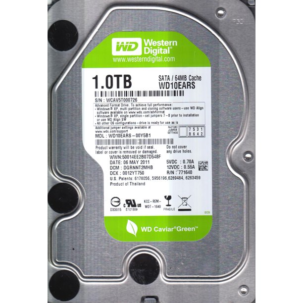 WD10EARS-00Y5B1, DCM DGRNNT2MHB, Western Digital 1TB SATA 3.5 Hard ...