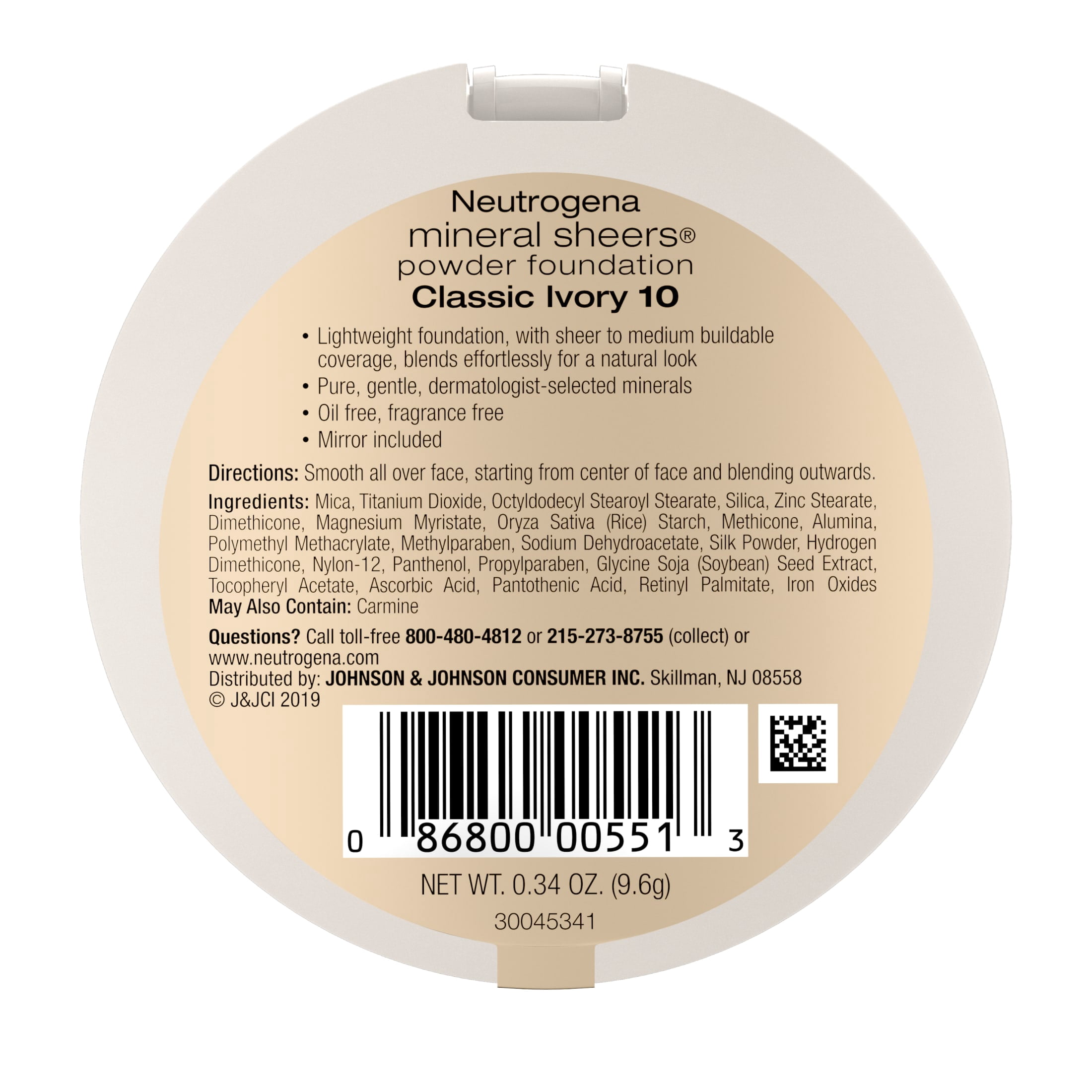 Neutrogena Mineral Sheers Powder Foundation, Classic Ivory 10,.34 oz