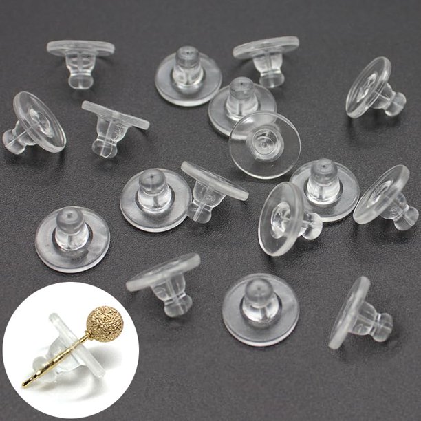 Zocita 100 piezas grandes de silicona con almohadilla de seguridad para pendientes, tapón de embrague de bala de repuesto para pendientes de anzuelo de pescado, aros de diámetro de 0,43 pulgadas