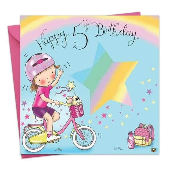 Twizler 5th Birthday Card for Girls - Bicycle - Children's Age 5 Happy Birthday Greeting Card for Daughter Granddaughter Niece Kids