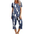 thumbnail image 2 of Runfenguu Women Summer Outfits Women'S Casual Floral Print Short Sleeved Round Neck And Cropped Pants Set, 2 of 7