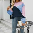 thumbnail image 2 of Hinvhai Plus Size Sweater Tops On Seasonal Clearance Women's Long Sleeves Crew Neck Loose Color Matching Tops Blouse Knitted Sweater Blue 6(M), 2 of 5