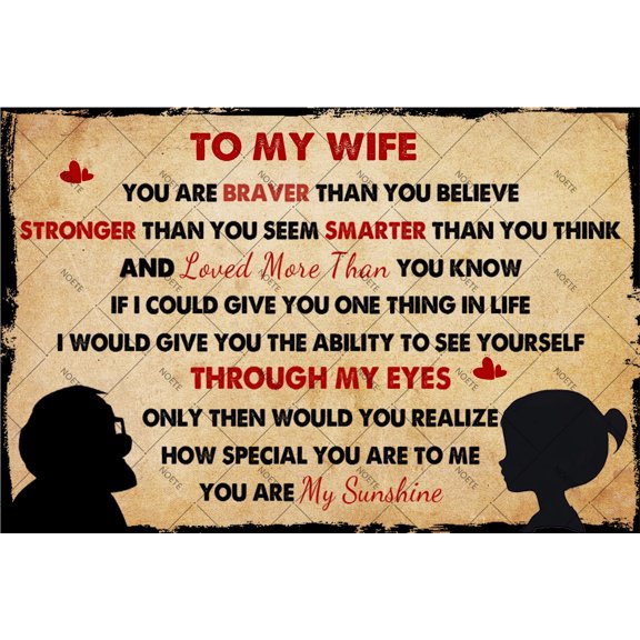 NOETE To My Wife Decor Romantic Couple Wall Art Sign To My Life 12x16 Inch Vintage Metal Tin Sign Heartfelt Gift for Husband & Wife- Bedroom, Home Decor