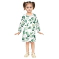 thumbnail image 2 of long-sleeved dress Green Leaves on White Background A-line dress with ribbed cuffs Soft and comfortable, 2 of 6