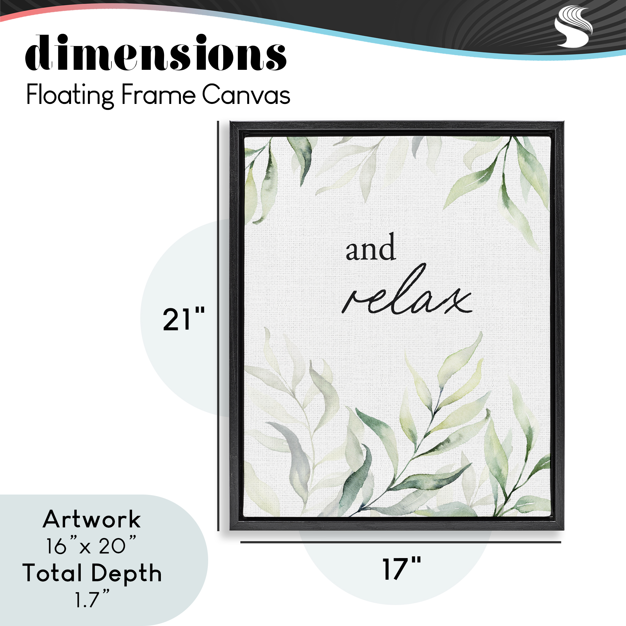 And Relax Soothing Greenery Black Framed Floater Canvas Wall Art, design by Lettered and Lined