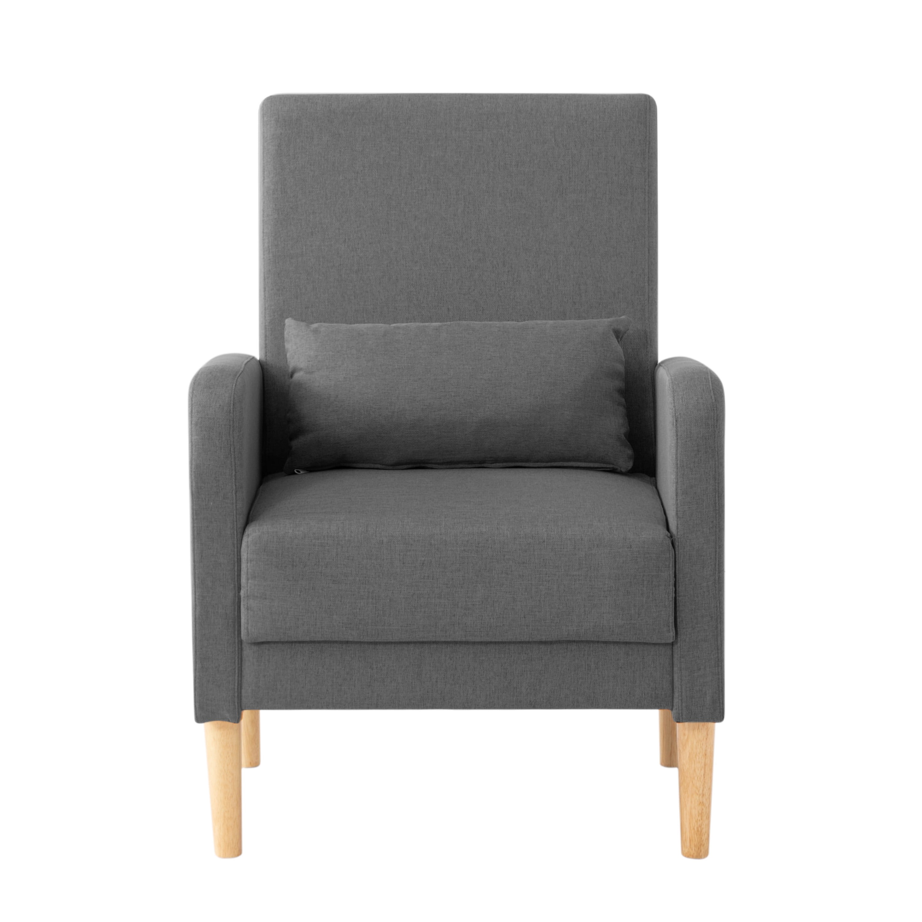 BSHTI Mid-Century Wood Accent Chair with Backrest and Armrest, Modern Upholstered Chair in Linen Fabric, Upholstered Dining Chair with Solid Wood Legs for Reading Nook, Apartment