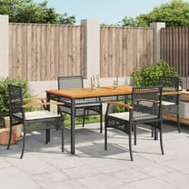 vidaXL 5 Piece Patio Dining Set with Cushions Black Poly Rattan