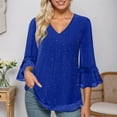 thumbnail image 2 of DHFJKG Shirts For Women 3/4 Sleeve Glitter Sequins V Neck Ruffle Loose Fit Soft Tee Carnival Trendy Tops, 2 of 5