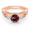 thumbnail image 2 of Gem Stone King 18K Rose Gold Plated Silver Red Rhodolite Garnet and White Moissanite Engagement Ring for Women (1.47 Cttw, Gemstone January Birthstone, Round 6MM and 3MM, Size 9), 2 of 4