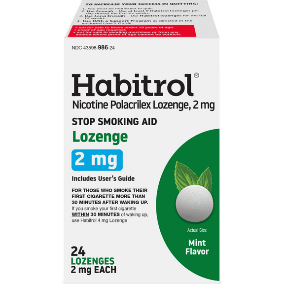 Habitrol Nicotine Lozenges 2mg Mint Flavor Stop Smoking Aid to Reduce Withdrawal Symptoms, 24 Count