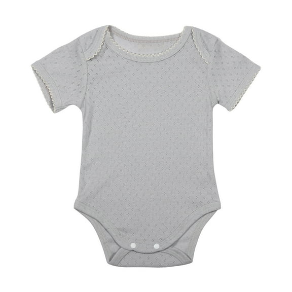 LIIPEE Girls Boys Onesie Short Sleeve Round Neck Bodysuit Leisure Homewear One-Pieces,Grey,0-3 Months