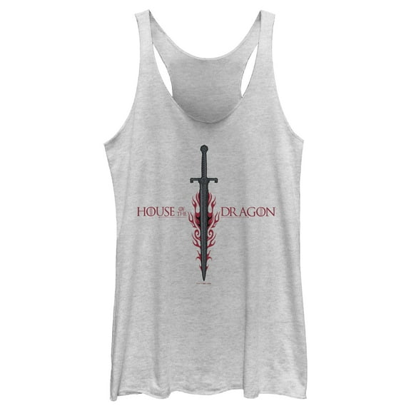 Women's Game of Thrones: House of the Dragon Flaming Sword Logo Racerback Tank Top White Heather Medium