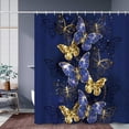 thumbnail image 2 of SUNOLIFE Blue Butterfly Shower Curtain Navy Blue Waterproof Fabric Bathroom Curtain with Hooks,72x72 in, 2 of 6