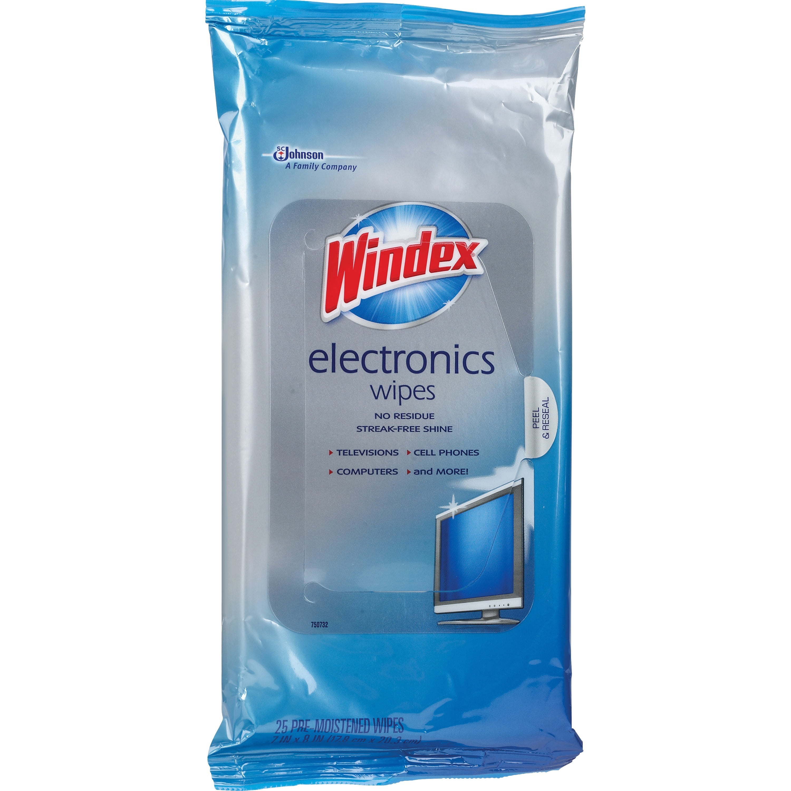 Windex&reg, SJN642517CT, Electronics Wipes, 12 / Carton, Blue