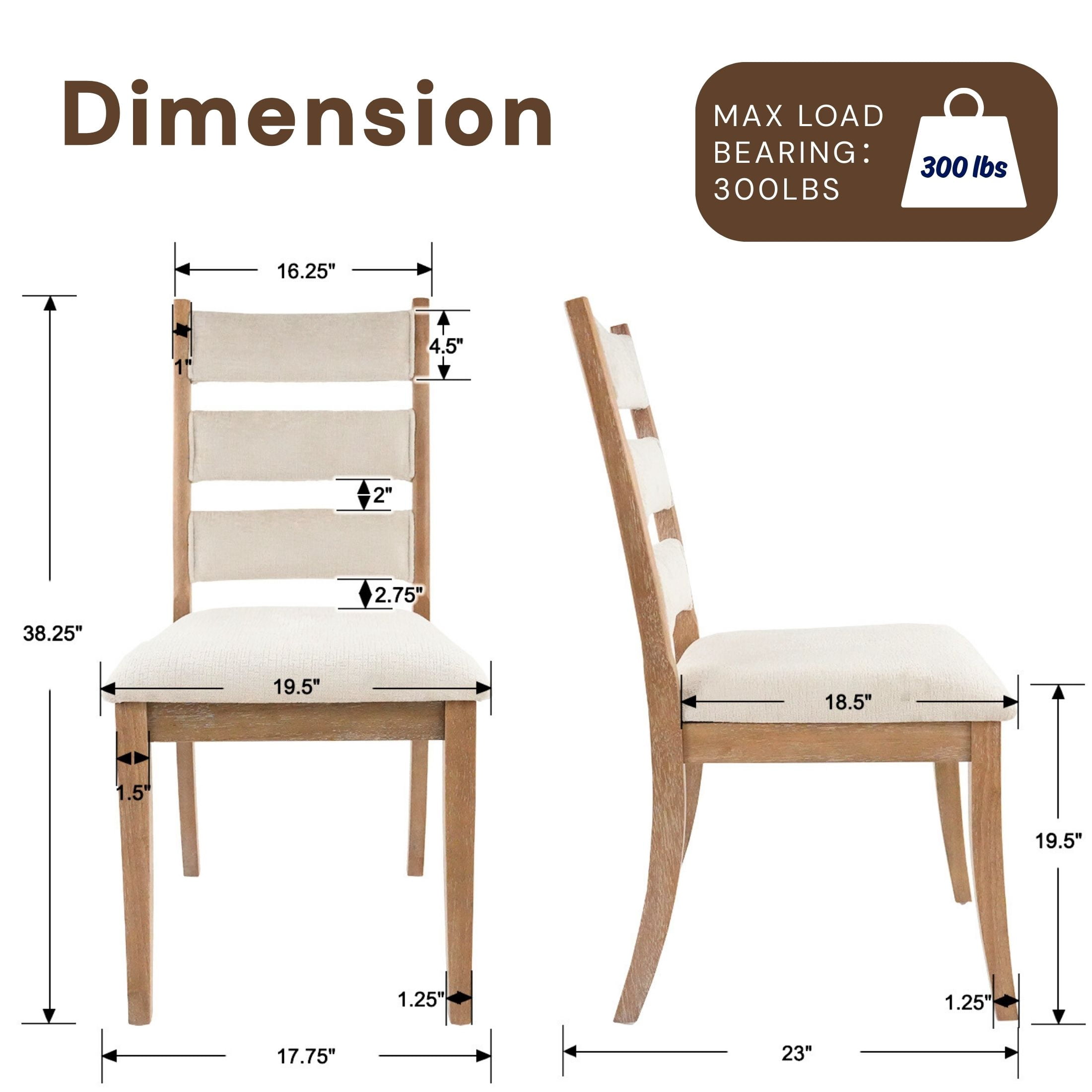 Dayalane Farmhouse Dining Chair Set of 4, Ladder High Back Kitchen Chairs with Upholstered Cushioned Seat for Dining Room, Kitchen Side Chairs Living Room, Restaurant, Beige