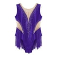 thumbnail image 5 of YONGHS Kids Girls Shiny Rhinestone Tassel Skating Dance Gymnastics Leotard Mesh Spliced Bodysuit Purple 16, 5 of 7
