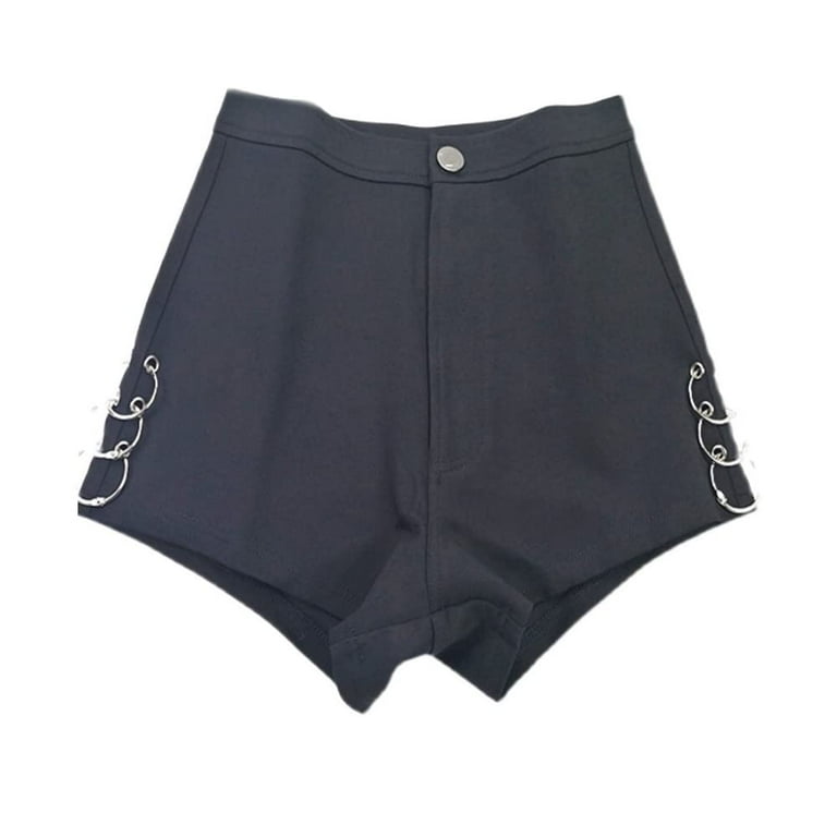 YM YOUMU Women Punk Goth Sexy Shorts with Side Metal Circle Ring