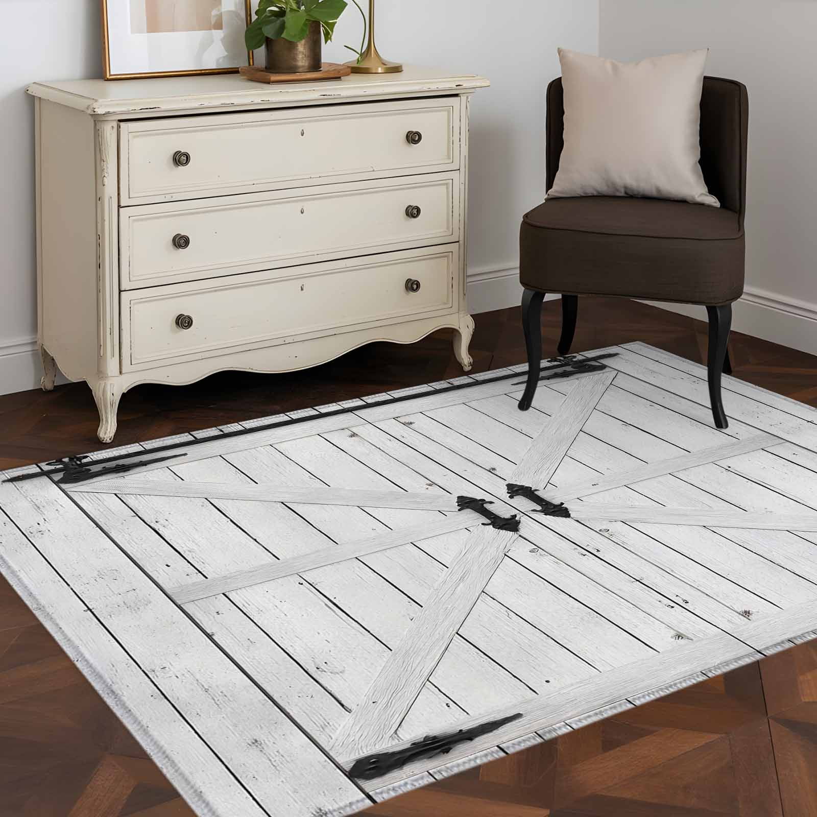 Area Rugs for Living Room Bedroom, Farmhouse Wood Grain 4'x6' Rug Washable Carpet Runner Indoor Outdoor, Vintage Country Barn Gate Grey Non Slip Accent Floor Mats Rug for Kitchen, Office